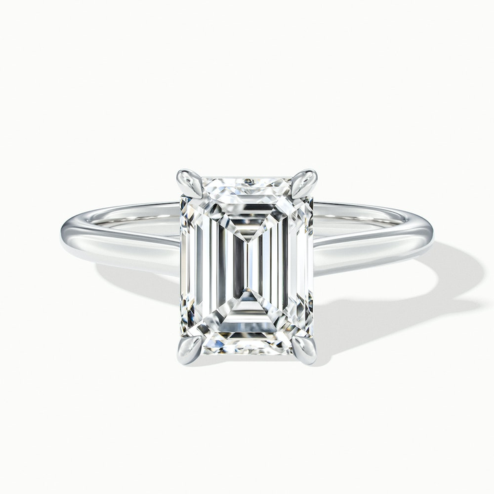 Lea 5 Carat Emerald Cut Solitaire Moissanite Diamond Ring in 10k White Gold