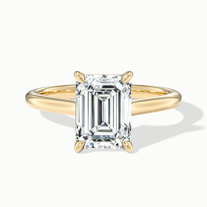 Lea 5.5 Carat Emerald Cut Solitaire Moissanite Diamond Ring in 14k Yellow Gold