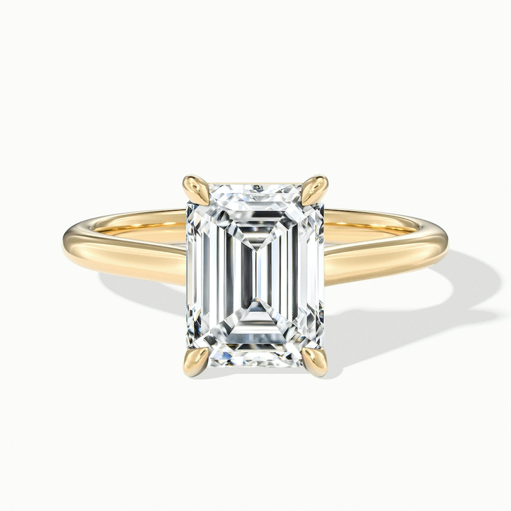 Lea 2.5 Carat Emerald Cut Solitaire Moissanite Diamond Ring in 10k Yellow Gold