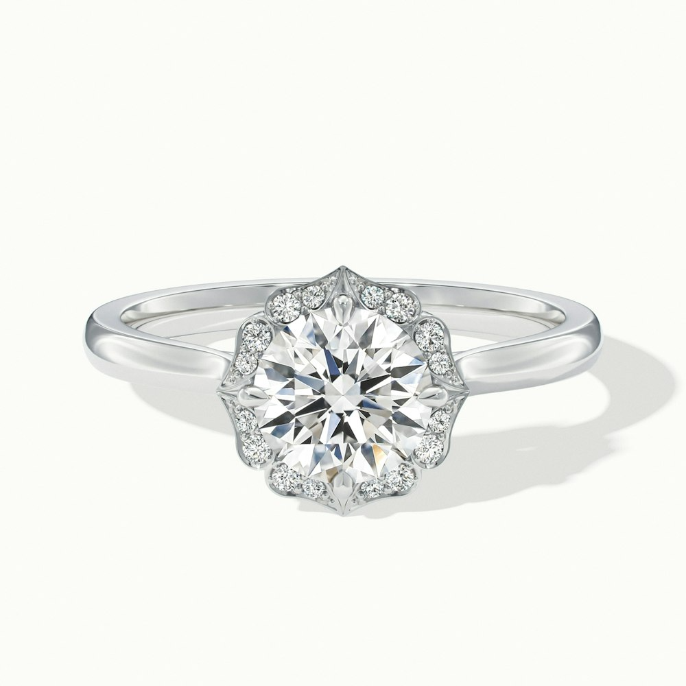 Ruth 9 Carat Round Halo Moissanite Engagement Ring in 18k White Gold