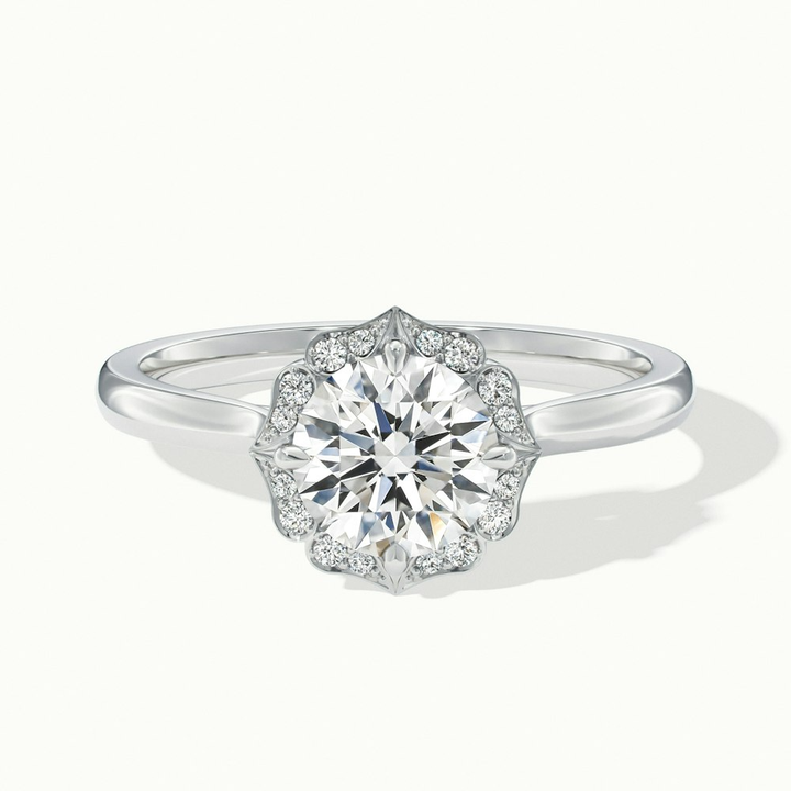 Ruth 10 Carat Round Halo Moissanite Engagement Ring in 10k White Gold