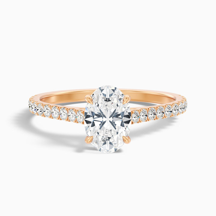 ema 9 carat oval solitaire scallop moissanite diamond ring in 14k rose gold -  Front View