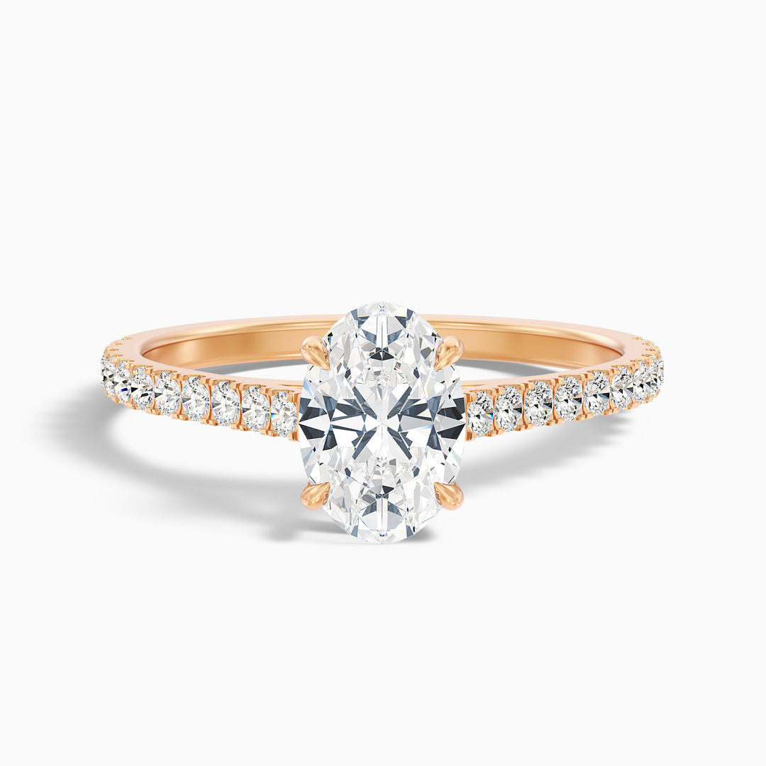 ema 10 carat oval solitaire scallop moissanite diamond ring in 18k rose gold -  Front View