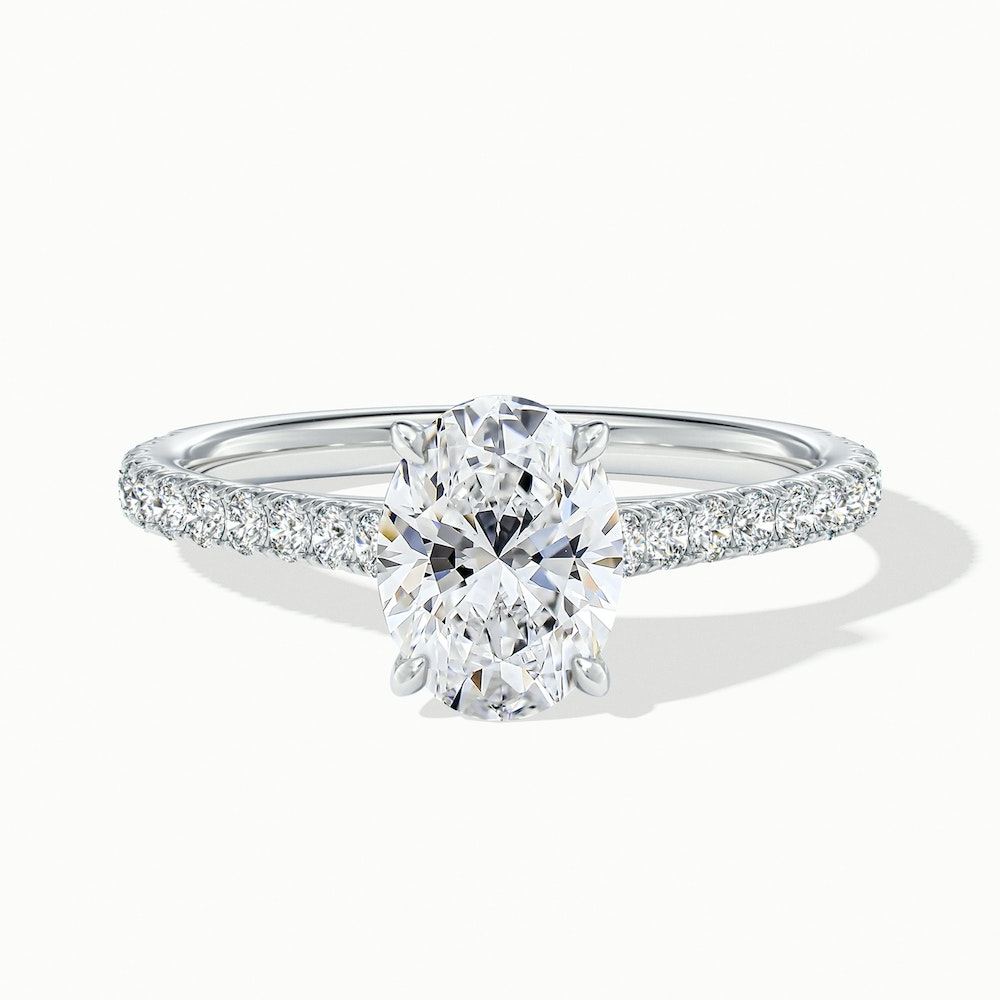 Zoe 1 Carat Oval Solitaire Scallop Lab Grown Engagement Ring in 14k White Gold