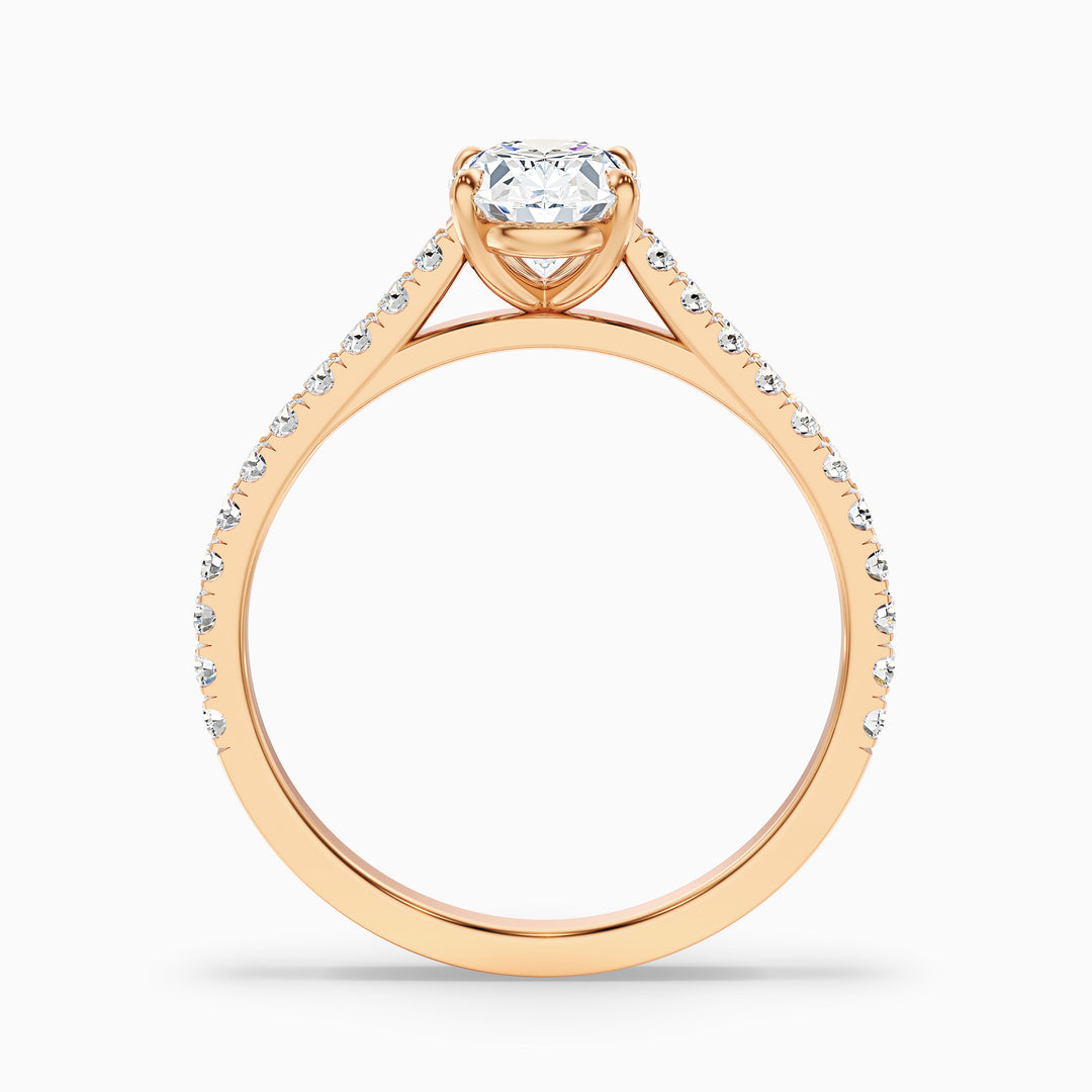 ema 6 carat oval solitaire scallop moissanite diamond ring in 18k rose gold -  Side View