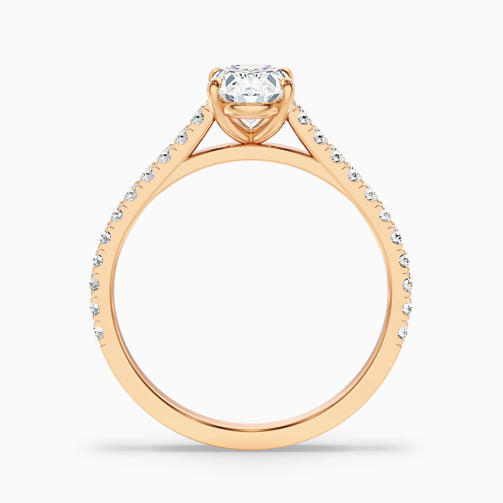 ema 6 carat oval solitaire scallop moissanite diamond ring in 18k rose gold -  Side View