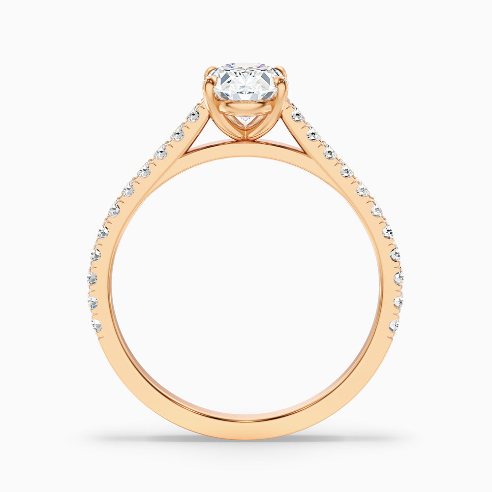 ema 9 carat oval solitaire scallop moissanite diamond ring in 14k rose gold -  Side View