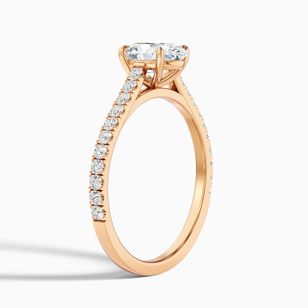 Zoe 2 Carat Oval Side Stone Pave Lab Grown Engagement Ring in 14k Rose Gold - Detail View