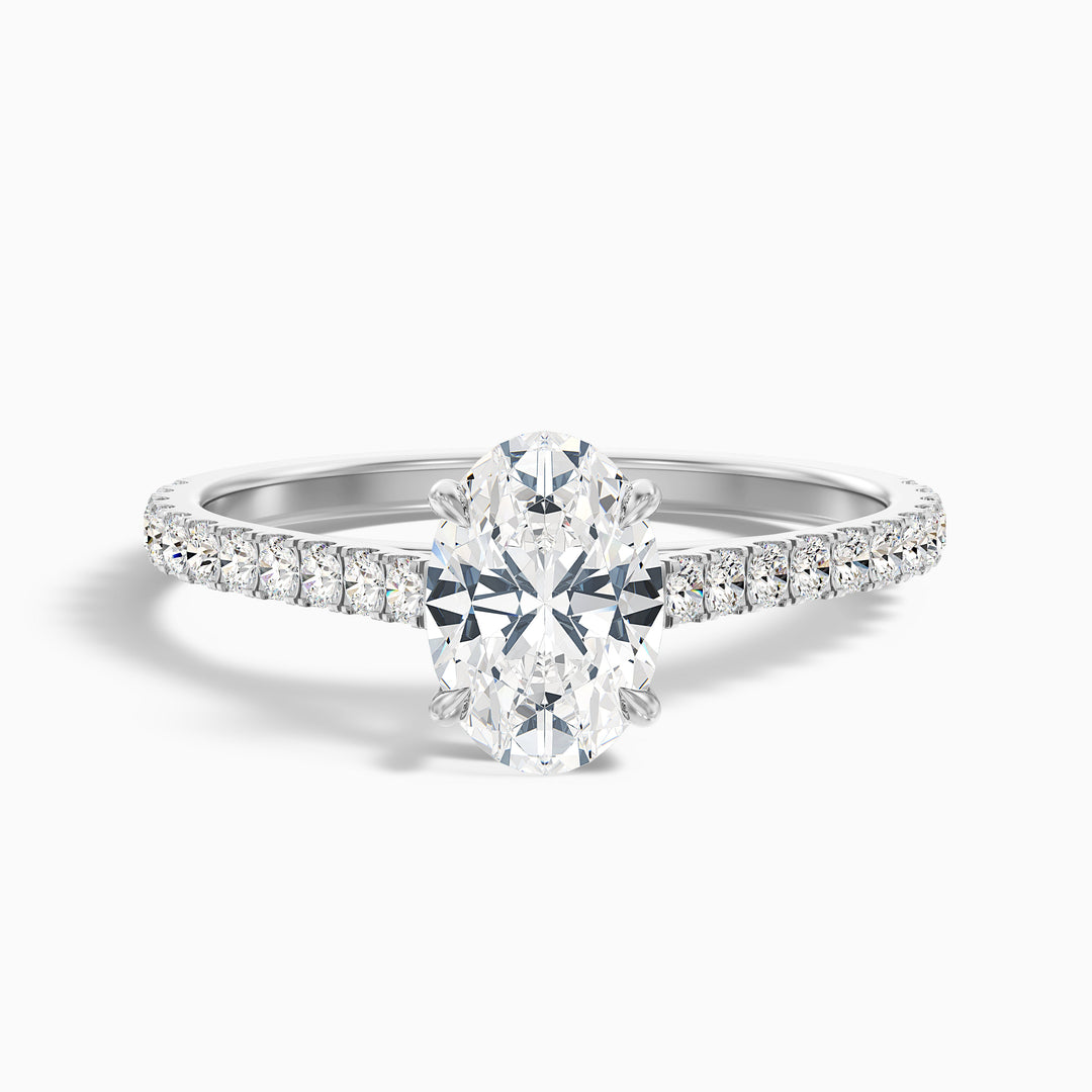 Zoe 5 Carat Oval Side Stone Pave Lab Grown Engagement Ring in 14k White Gold - Front View