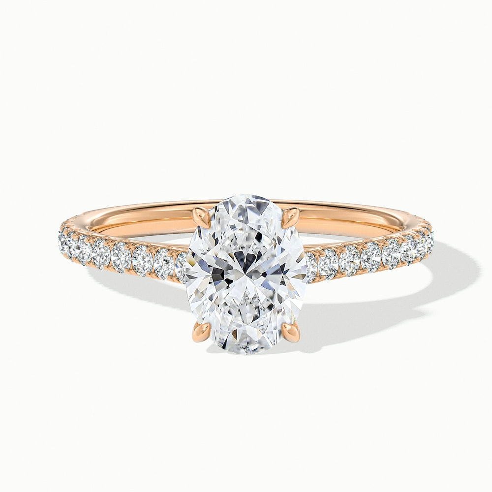 Ema 8 Carat Oval Solitaire Scallop Moissanite Diamond Ring in 14k Rose Gold