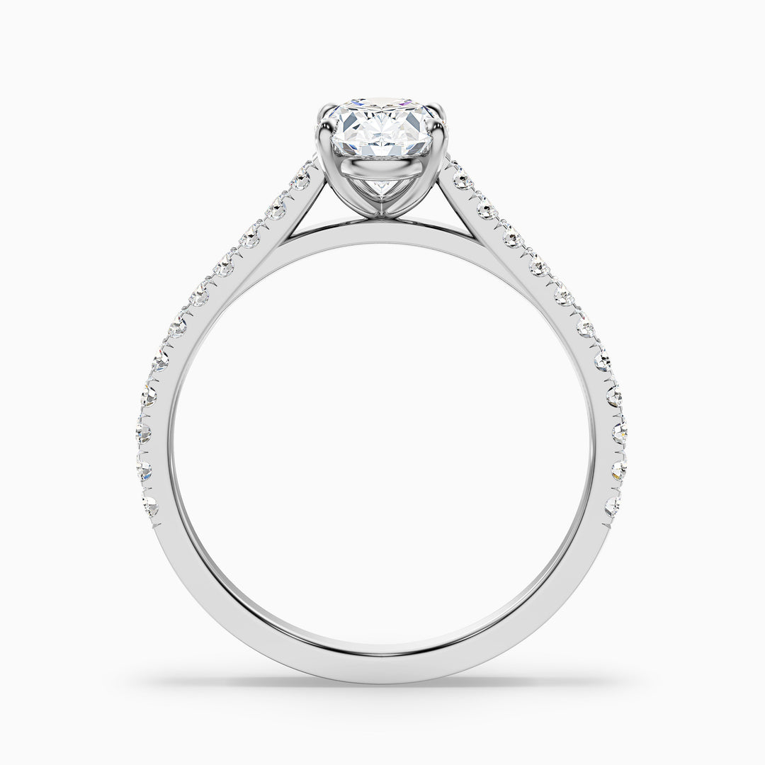 Zoe 3.5 Carat Oval Side Stone Pave Lab Grown Engagement Ring in 18k White Gold - Side View