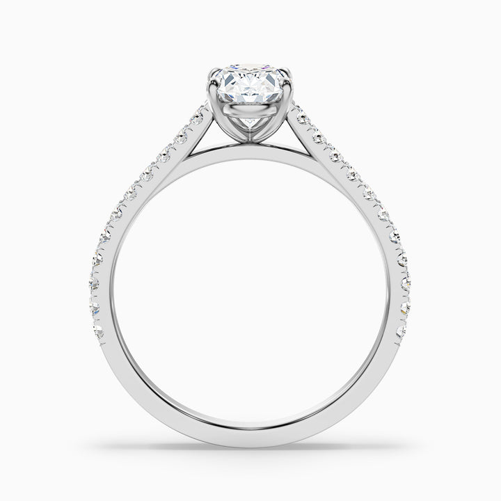 Zoe 3.5 Carat Oval Side Stone Pave Lab Grown Engagement Ring in 18k White Gold - Side View