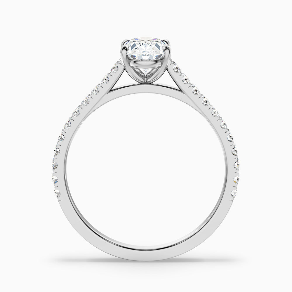 Zoe 5 Carat Oval Side Stone Pave Lab Grown Engagement Ring in 18k White Gold - Side View