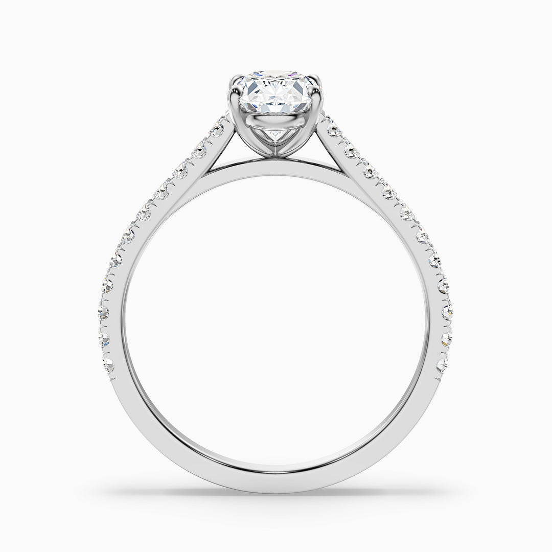 ema 9 carat oval solitaire scallop moissanite diamond ring in 925 sterling silver - Side View