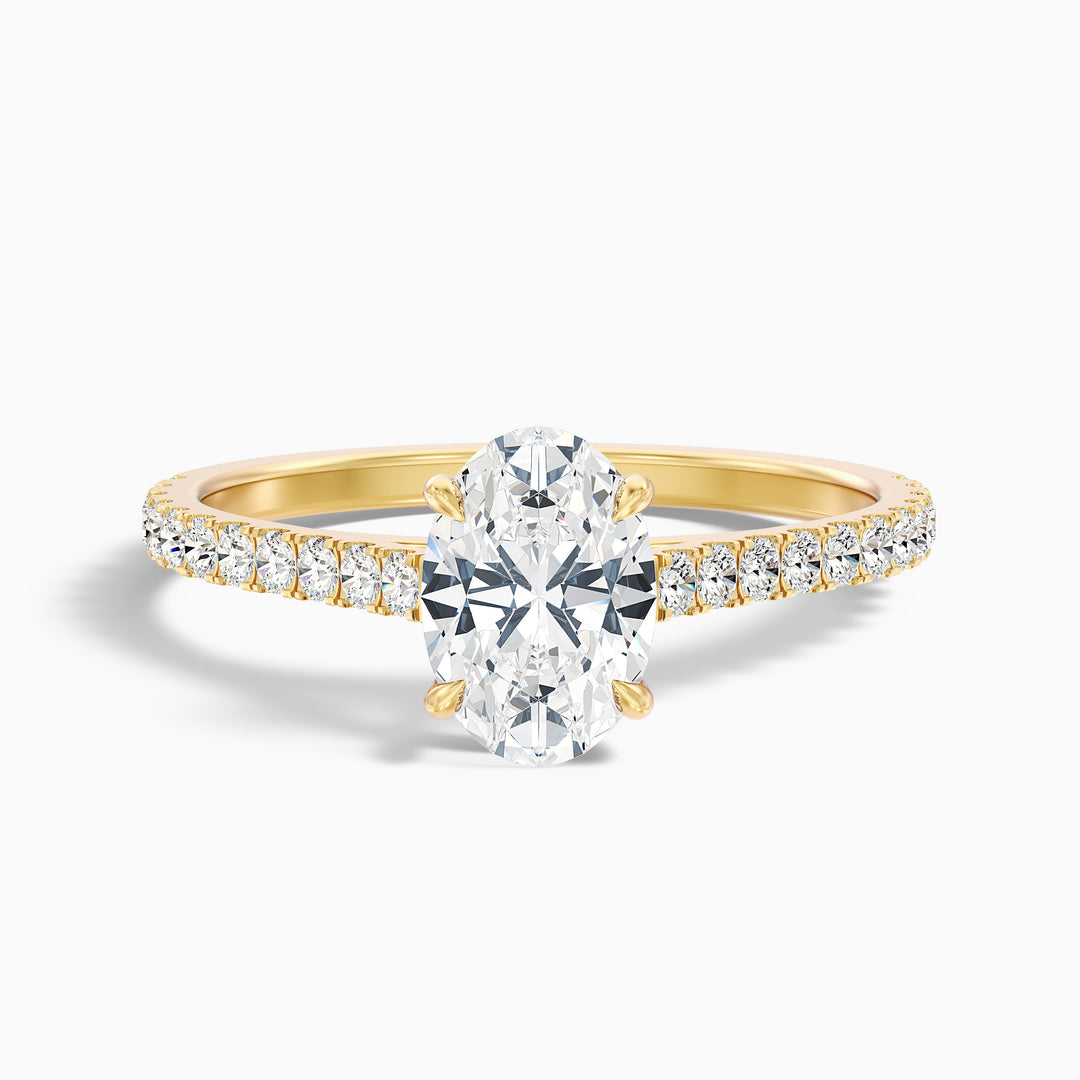 Zoe 2 Carat Oval Side Stone Pave Lab Grown Engagement Ring in 14k Yellow Gold - Front View