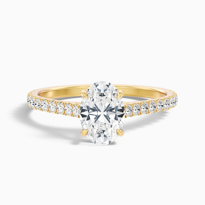 Zoe 1 Carat Oval Side Stone Pave Lab Grown Engagement Ring in 10k Yellow Gold - Front View