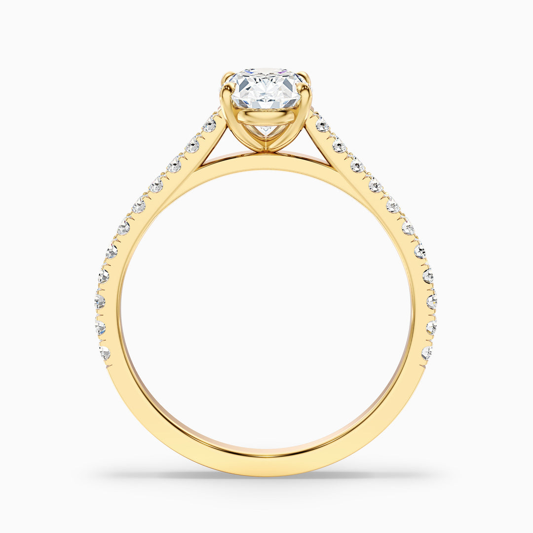 ema 6 carat oval solitaire scallop moissanite diamond ring in 18k yellow gold -  Side View