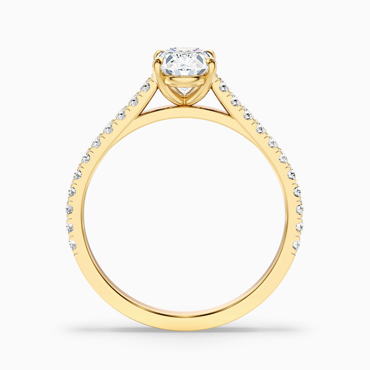 Zoe 3.5 Carat Oval Side Stone Pave Lab Grown Engagement Ring in 14k Yellow Gold - Side View