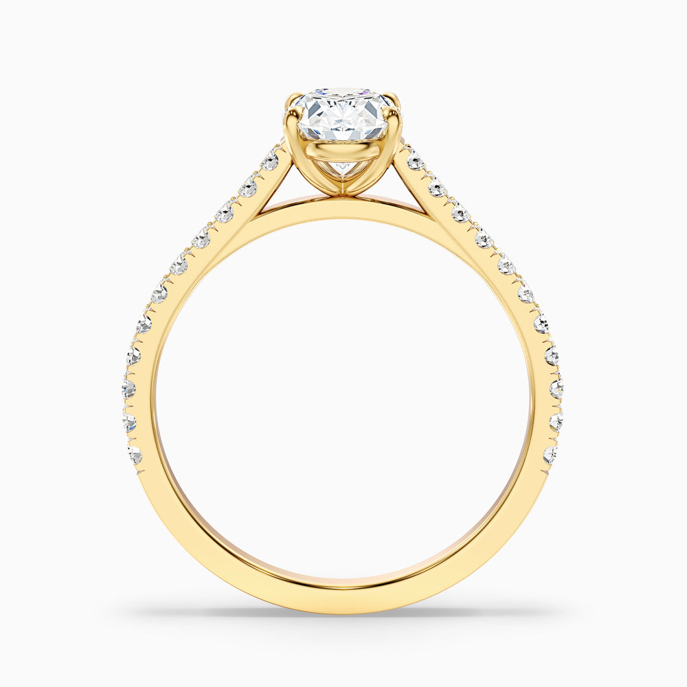 Zoe 2.5 Carat Oval Side Stone Pave Lab Grown Engagement Ring in 18k Yellow Gold - Side View