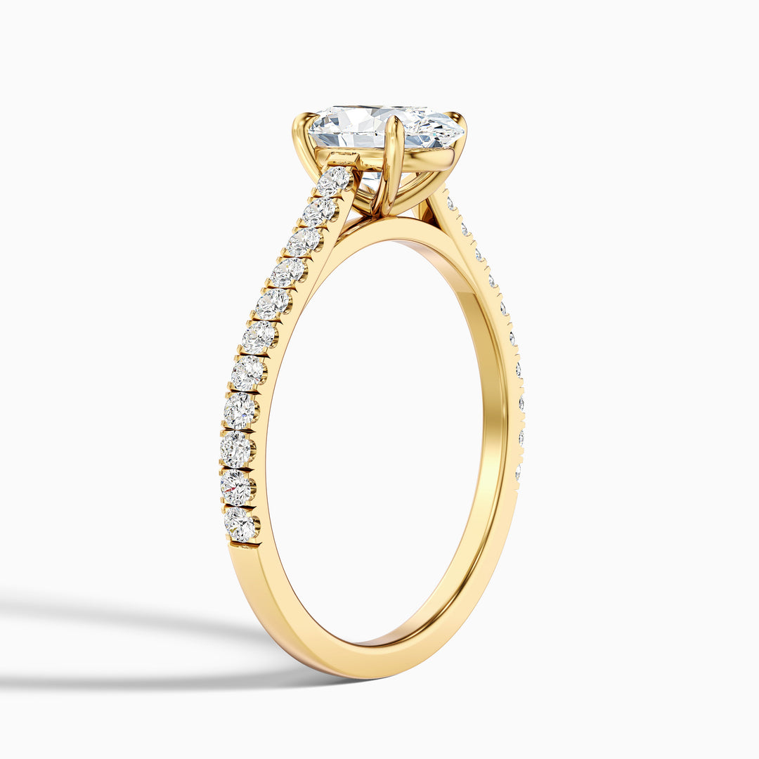 Zoe 1 Carat Oval Side Stone Pave Lab Grown Engagement Ring in 10k Yellow Gold - Detail View