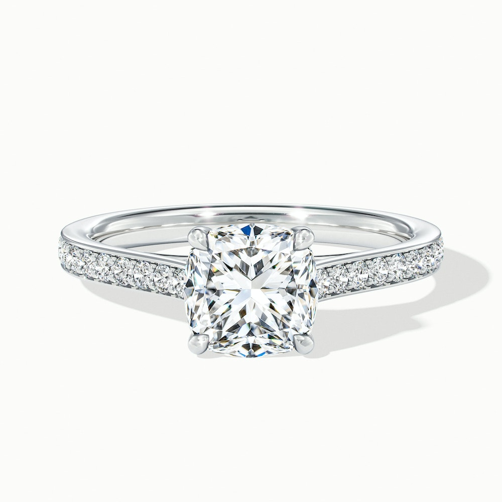 Siya 3 Carat Cushion Cut Solitaire Pave Lab Grown Engagement Ring in 18k White Gold