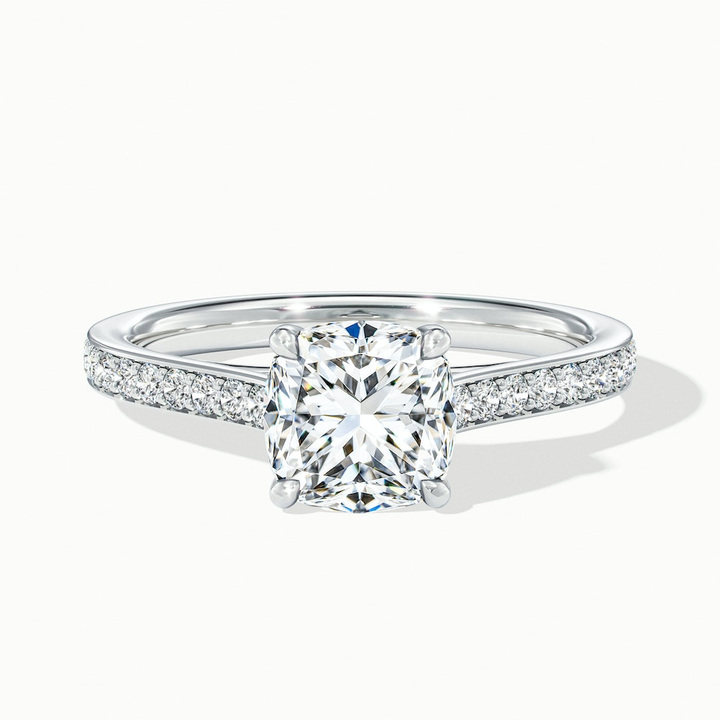 Siya 1.5 Carat Cushion Cut Solitaire Pave Lab Grown Engagement Ring in 10k White Gold