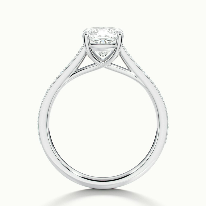 Riya 6 Carat Cushion Cut Solitaire Pave Moissanite Diamond Ring in 14k White Gold