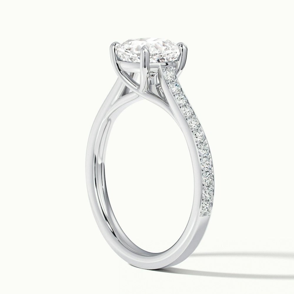 Siya 4.5 Carat Cushion Cut Solitaire Pave Lab Grown Engagement Ring in 18k White Gold