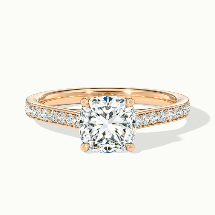 Siya 2 Carat Cushion Cut Solitaire Pave Lab Grown Engagement Ring in 18k Rose Gold