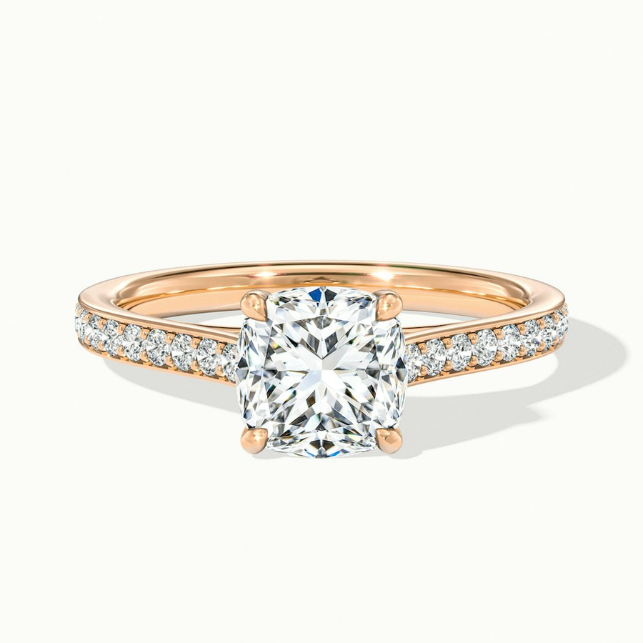 1 Carat Cushion Cut Solitaire Pave Lab Grown Engagement Ring