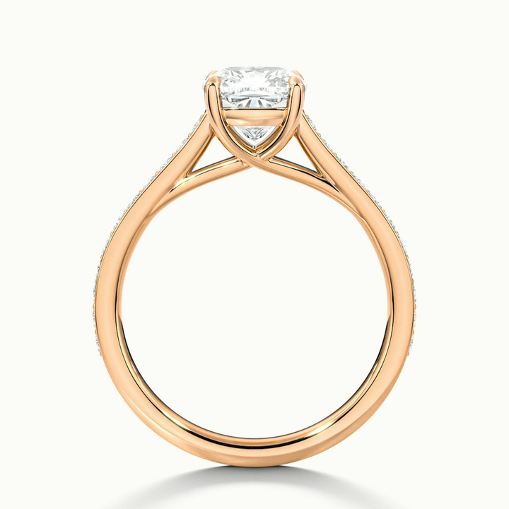 Siya 2.5 Carat Cushion Cut Solitaire Pave Lab Grown Engagement Ring in 14k Rose Gold