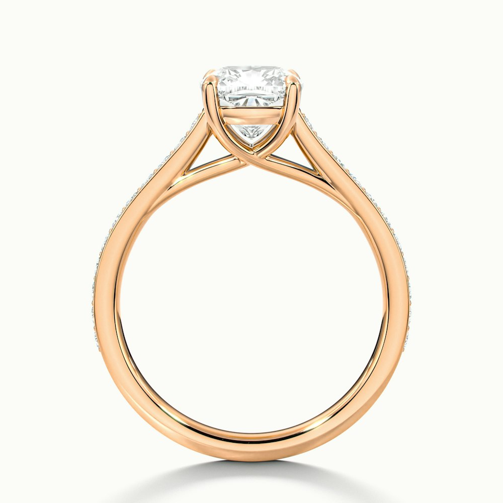 Siya 4 Carat Cushion Cut Solitaire Pave Lab Grown Engagement Ring in 10k Rose Gold