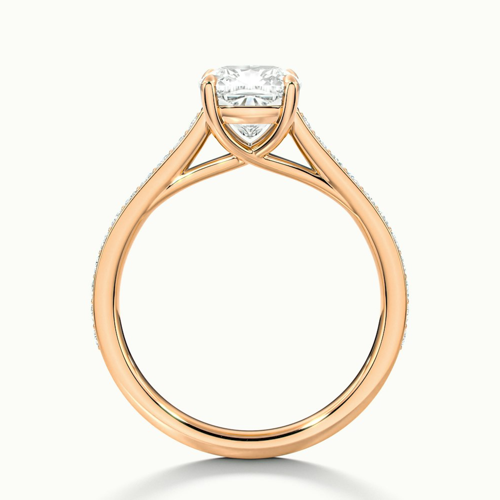 Nina 4 Carat Cushion Cut Solitaire Pave Moissanite Diamond Ring in 14k Rose Gold