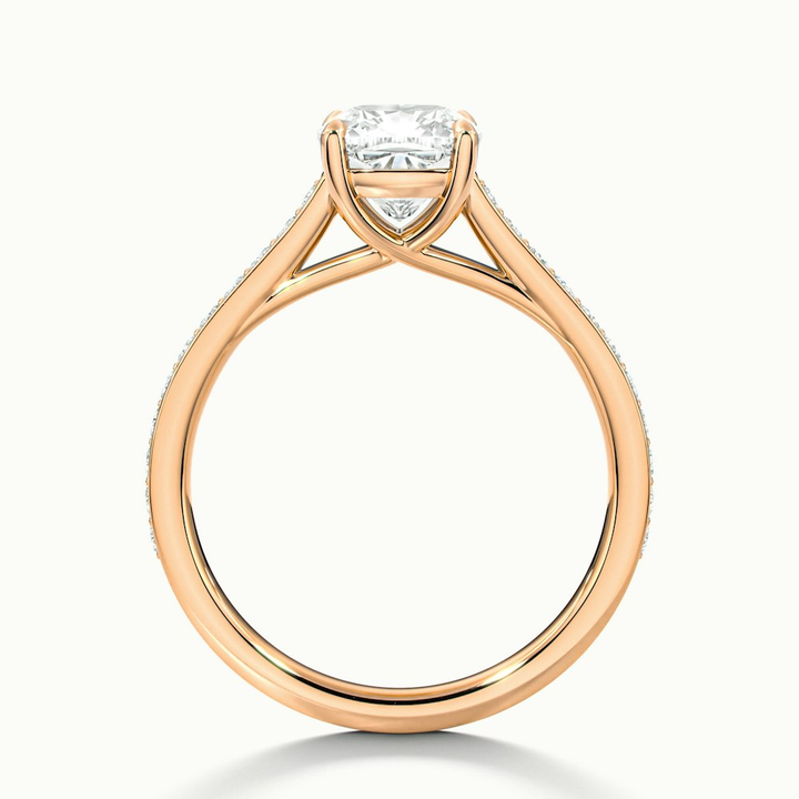 Siya 1 Carat Cushion Cut Solitaire Pave Lab Grown Engagement Ring in 10k Rose Gold