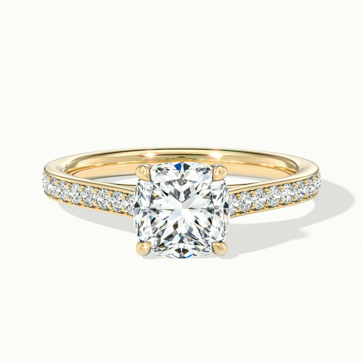 Siya 2 Carat Cushion Cut Solitaire Pave Lab Grown Engagement Ring in 10k Yellow Gold