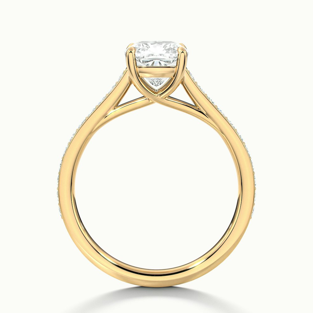 Siya 5 Carat Cushion Cut Solitaire Pave Lab Grown Engagement Ring in 14k Yellow Gold