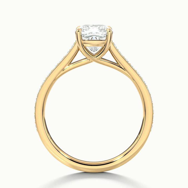 Nina 2.5 Carat Cushion Cut Solitaire Pave Moissanite Diamond Ring in 18k Yellow Gold