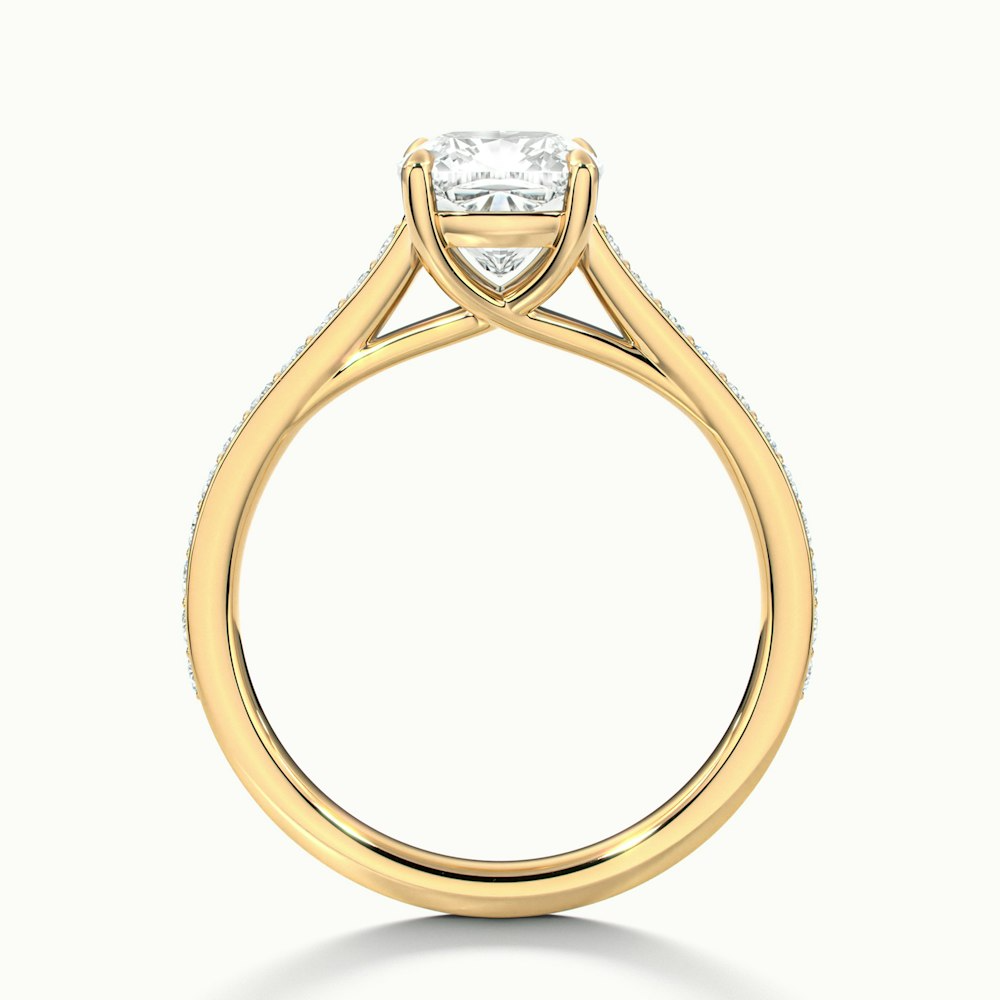 Siya 1.5 Carat Cushion Cut Solitaire Pave Lab Grown Engagement Ring in 18k Yellow Gold