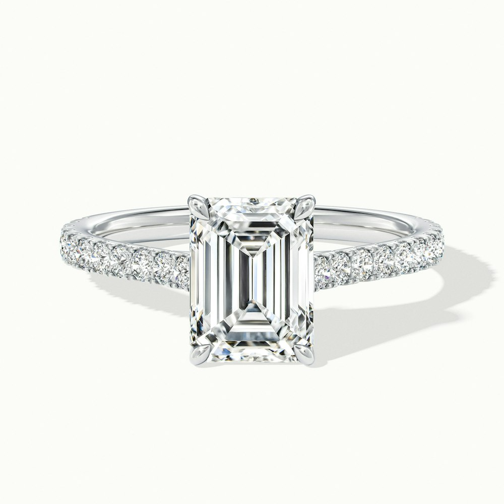 Kira 3 Carat Emerald Cut Solitaire Scallop Lab Grown Engagement Ring in 10k White Gold