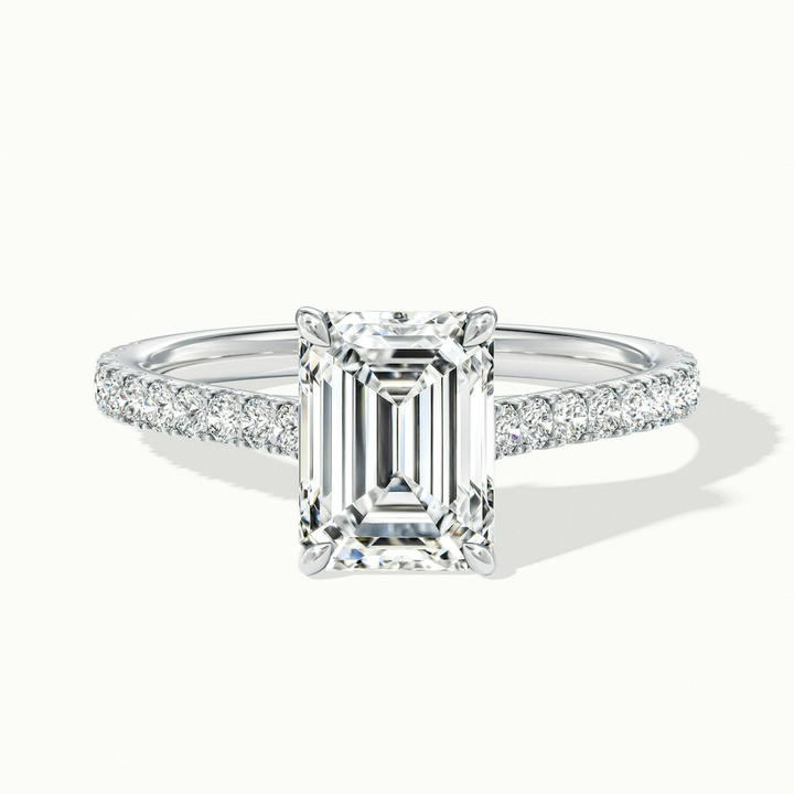 Macy 1.5 Carat Emerald Cut Solitaire Scallop Moissanite Diamond Ring in 10k White Gold