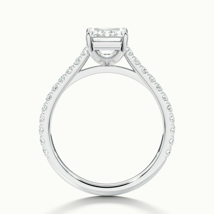 Macy 2 Carat Emerald Cut Solitaire Scallop Moissanite Diamond Ring in 10k White Gold