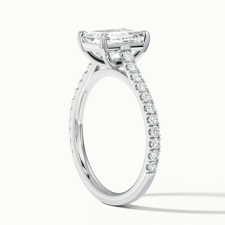 Kira 4.5 Carat Emerald Cut Solitaire Scallop Lab Grown Engagement Ring in Platinum