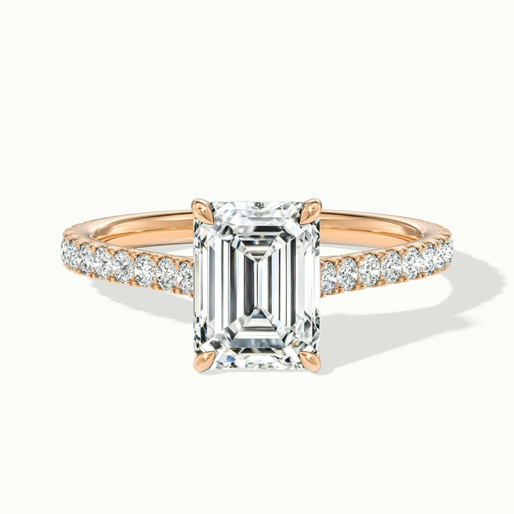 Macy 2.5 Carat Emerald Cut Solitaire Scallop Moissanite Diamond Ring in 18k Rose Gold