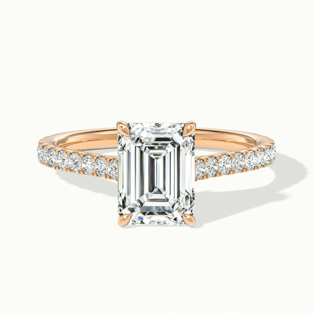 Macy 2 Carat Emerald Cut Solitaire Scallop Moissanite Diamond Ring in 18k Rose Gold