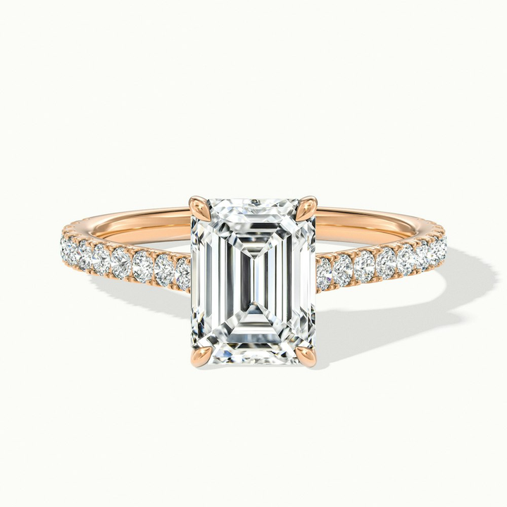 Macy 3.5 Carat Emerald Cut Solitaire Scallop Moissanite Diamond Ring in 10k Rose Gold