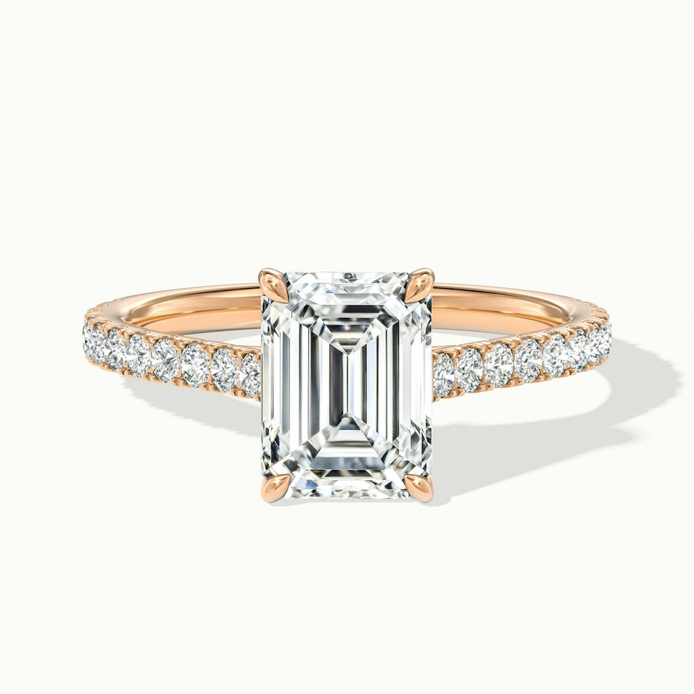 Macy 5 Carat Emerald Cut Solitaire Scallop Moissanite Diamond Ring in 18k Rose Gold