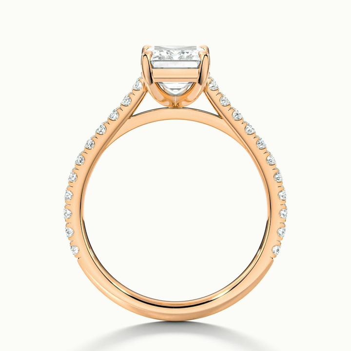 Kira 3 Carat Emerald Cut Solitaire Scallop Lab Grown Engagement Ring in 14k Rose Gold