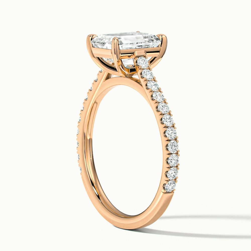 Macy 5 Carat Emerald Cut Solitaire Scallop Moissanite Diamond Ring in 18k Rose Gold