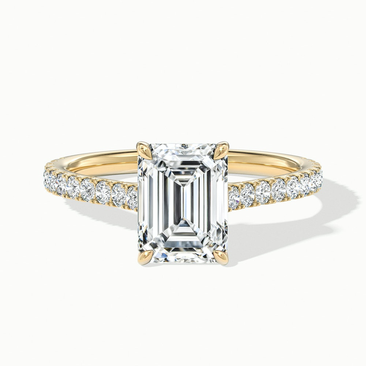 Macy 3 Carat Emerald Cut Solitaire Scallop Moissanite Diamond Ring in 14k Yellow Gold