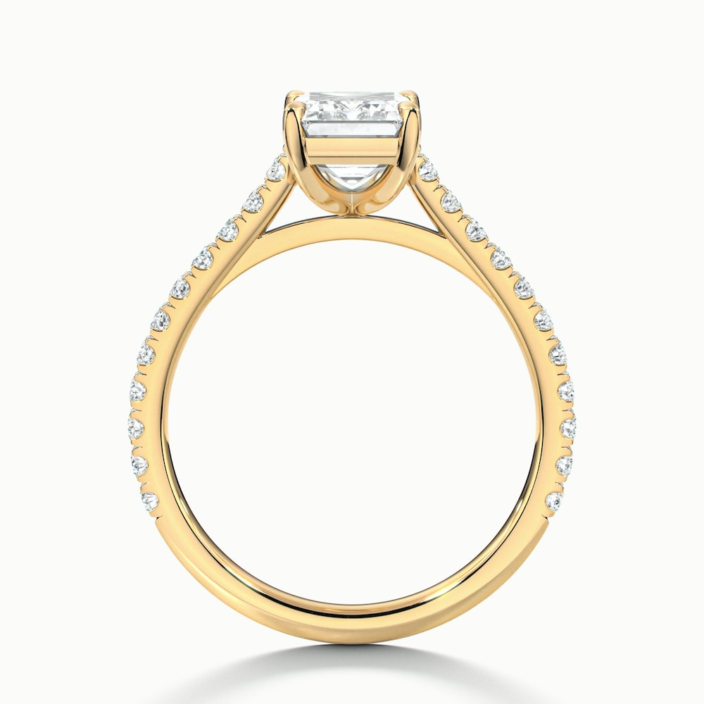 Kira 3 Carat Emerald Cut Solitaire Scallop Lab Grown Engagement Ring in 14k Yellow Gold
